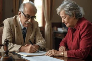 Viuda representando la transmisión de bienes: herencia o donación en vida